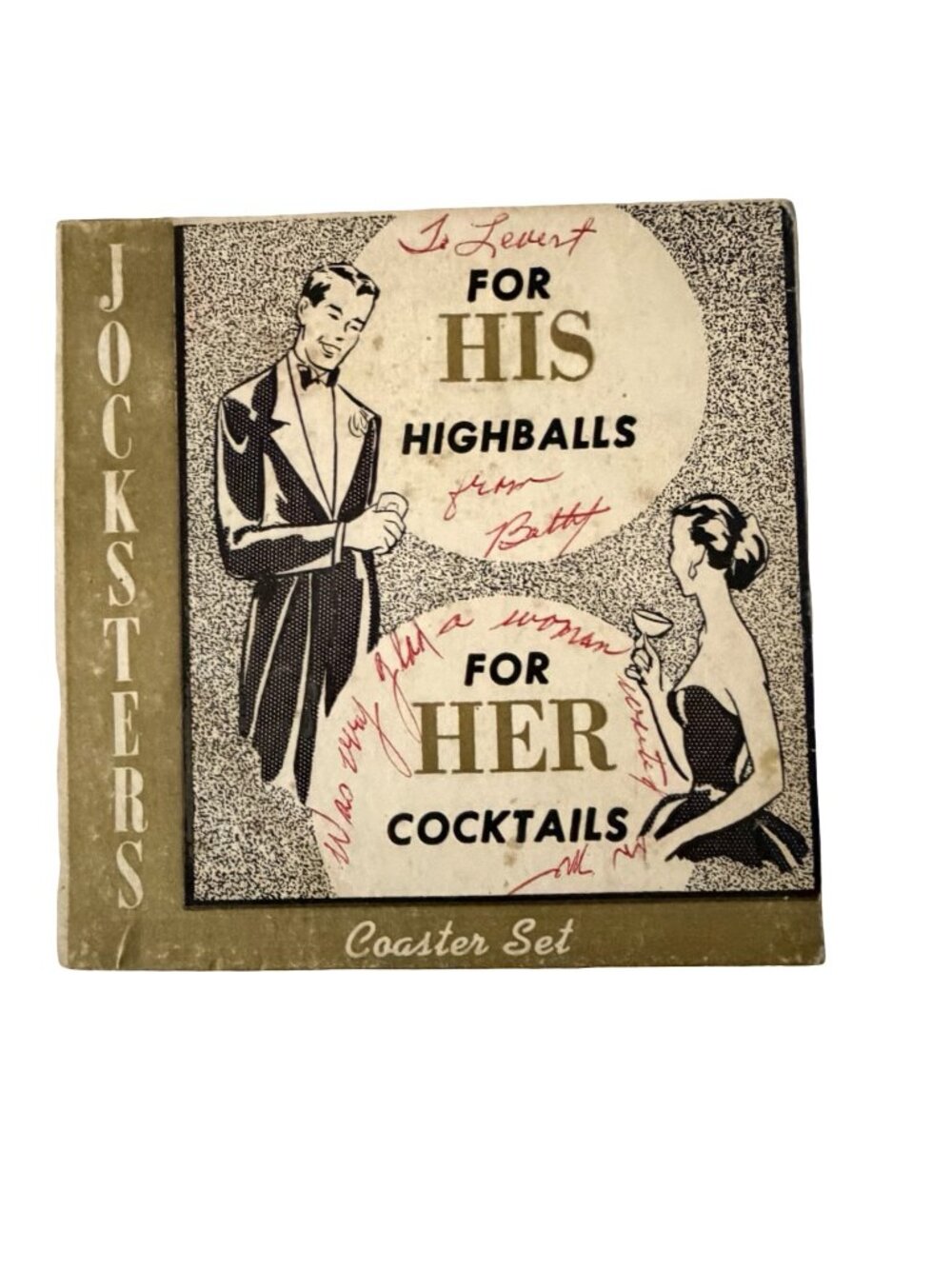 Vintage Jocksters Novelty Coaster Set For His Highballs For Her Cocktails Origin
